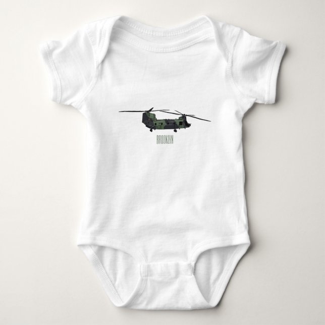 Chinook army helicopter cartoon illustration baby bodysuit (Front)