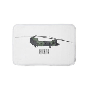 Chinook army helicopter cartoon illustration bath mat