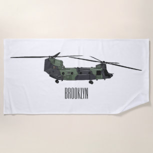 Chinook army helicopter cartoon illustration beach towel