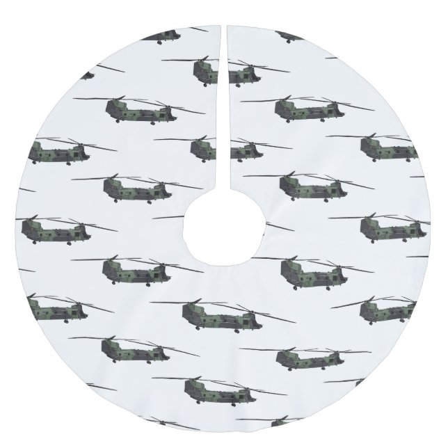 Chinook army helicopter cartoon illustration brushed polyester tree skirt (Front)