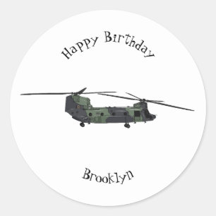 Chinook army helicopter cartoon illustration classic round sticker