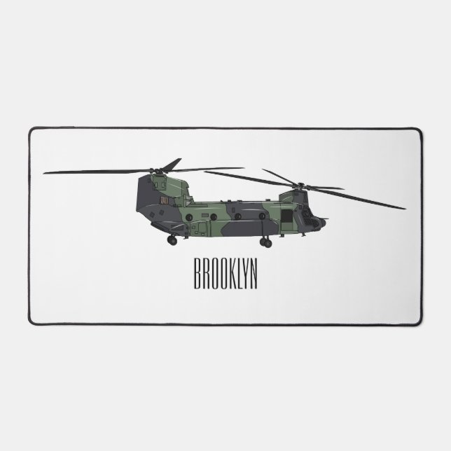 Chinook army helicopter cartoon illustration desk mat (Front)