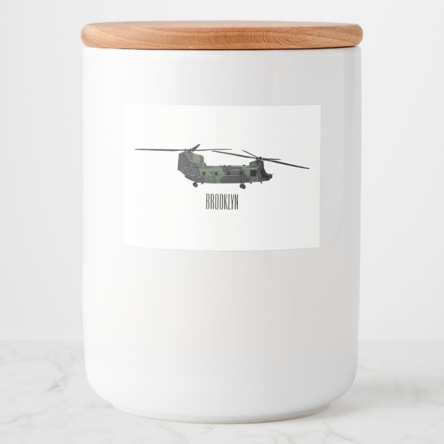 Chinook army helicopter cartoon illustration food label (Front)