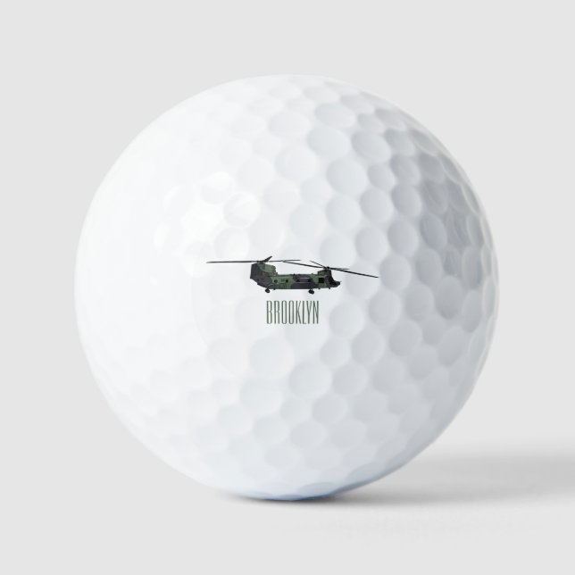 Chinook army helicopter cartoon illustration golf balls (Front)