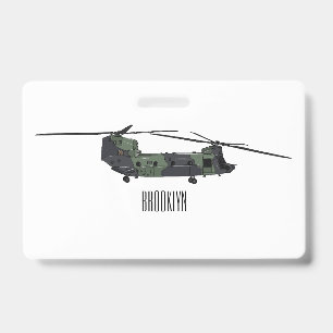 Chinook army helicopter cartoon illustration ID badge