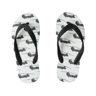 Chinook army helicopter cartoon illustration kid's jandals
