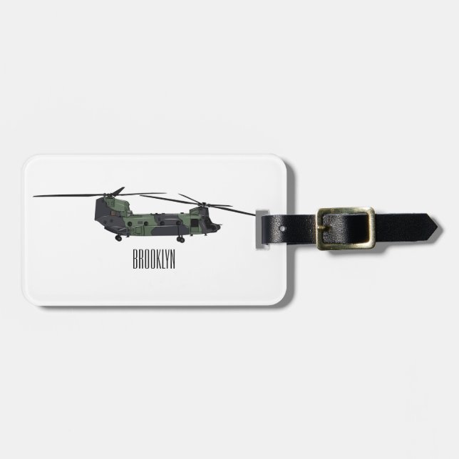 Chinook army helicopter cartoon illustration luggage tag (Front Horizontal)