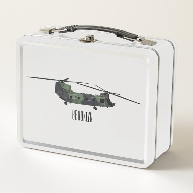 Chinook army helicopter cartoon illustration metal lunch box (Front)