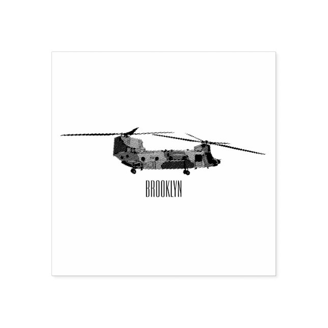 Chinook army helicopter cartoon illustration rubber stamp (Imprint)
