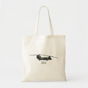 Chinook army helicopter cartoon illustration tote bag