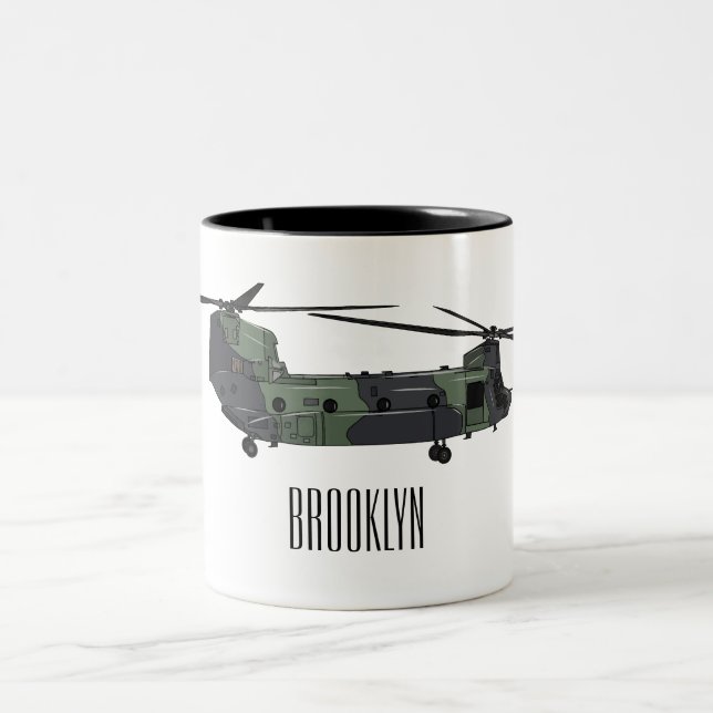 Chinook army helicopter cartoon illustration Two-Tone coffee mug (Center)