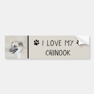 Chinook (Dropped Ears) Painting - Original Dog Art Bumper Sticker