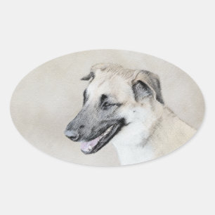 Chinook (Dropped Ears) Painting - Original Dog Art Oval Sticker