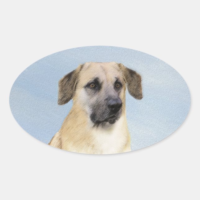 Chinook (Dropped Ears) Painting - Original Dog Art Oval Sticker (Front)