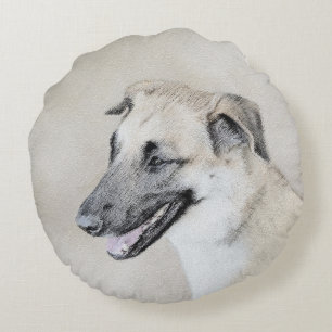 Chinook (Dropped Ears) Painting - Original Dog Art Round Cushion