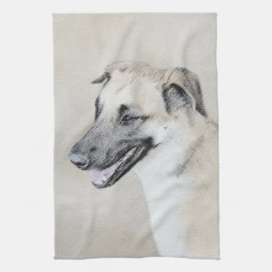 Chinook (Dropped Ears) Painting - Original Dog Art Tea Towel