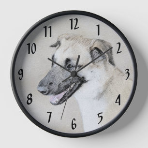 Chinook (Helicopter Ears) Painting - Dog Art Clock