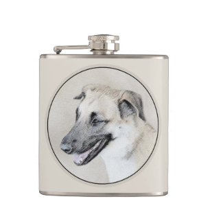 Chinook (Helicopter Ears) Painting - Dog Art Hip Flask
