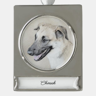 Chinook (Helicopter Ears) Painting - Dog Art Silver Plated Banner Ornament