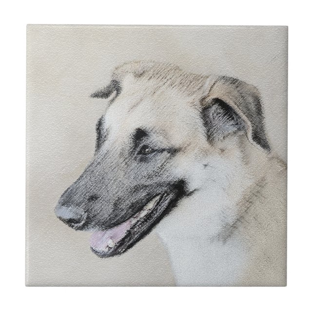 Chinook (Helicopter Ears) Painting - Dog Art Tile (Front)