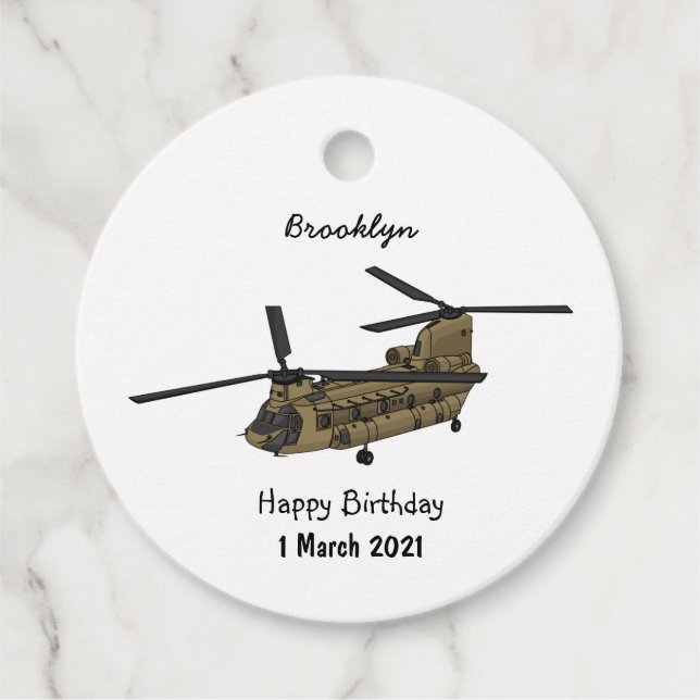 Chinook military helicopter illustration favour tags (Front)