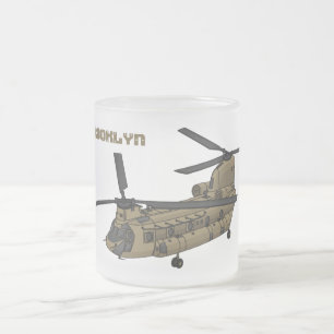 Chinook military helicopter illustration frosted glass coffee mug