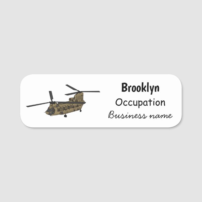 Chinook military helicopter illustration name tag (Front)