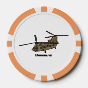 Chinook military helicopter illustration poker chips