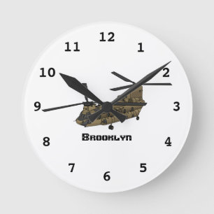 Chinook military helicopter illustration round clock