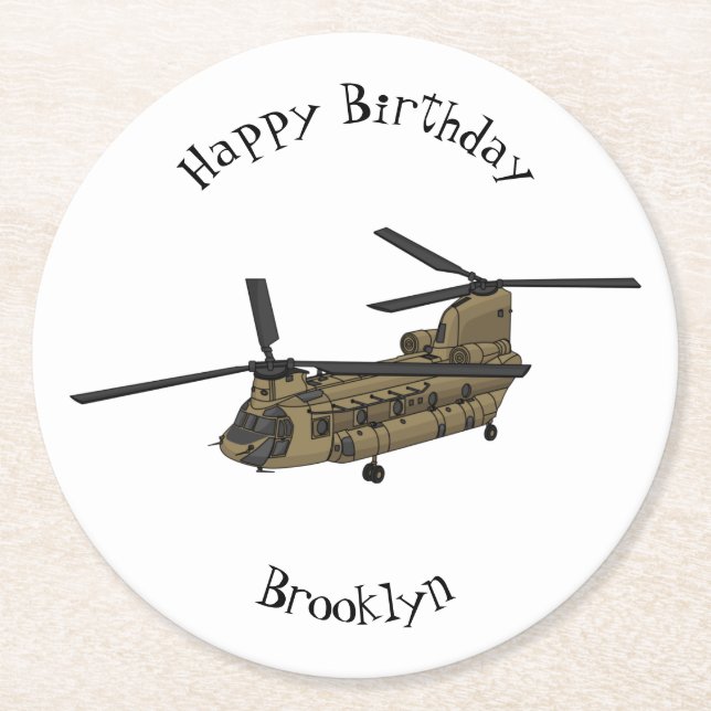 Chinook military helicopter illustration round paper coaster (Front)