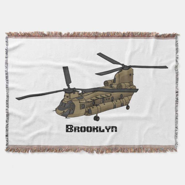 Chinook military helicopter illustration throw blanket (Front)