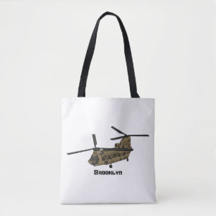Chinook military helicopter illustration tote bag