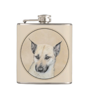Chinook (Pointed Ears) Painting - Original Dog Art Hip Flask