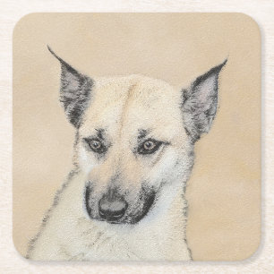 Chinook (Pointed Ears) Painting - Original Dog Art Square Paper Coaster