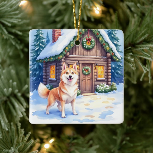 Chinook Rustic Log Cabin Christmas Art Ceramic Ornament (Tree)