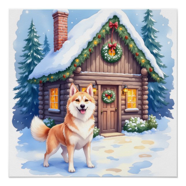 Chinook Rustic Log Cabin Christmas Art Poster (Front)