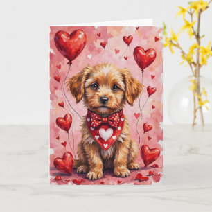 Chinook Valentine Dog Sitting with Hearts Red Card
