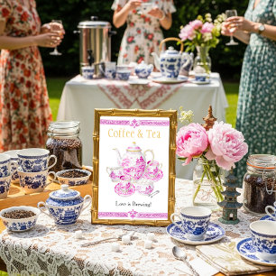 Chinosierie Pink Coffee & Tea Love is Brewing Sign Invitation