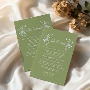 Chintz Floral Sage Green Wedding Details Card