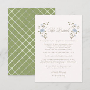 Chintz Lotus Sage Blue Wedding Details Card