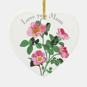 Chintzy Dark Pink Wild Rose Love You Mum Ceramic O Tree Decoration
