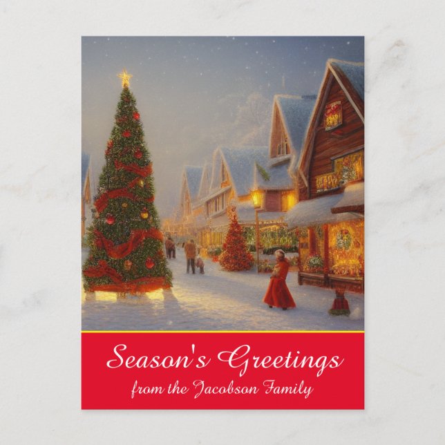 Chintzy Village Christmas Tree Seasons Greetings Postcard (Front)