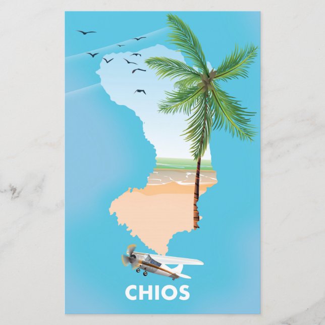 Chios Greece illustrated map. (Front)