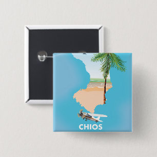 Chios Greece illustrated map. 15 Cm Square Badge