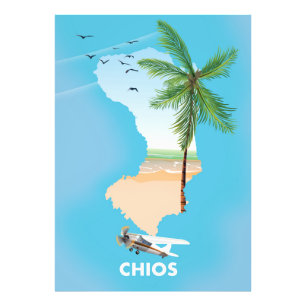 Chios Greece illustrated map. Photo Print