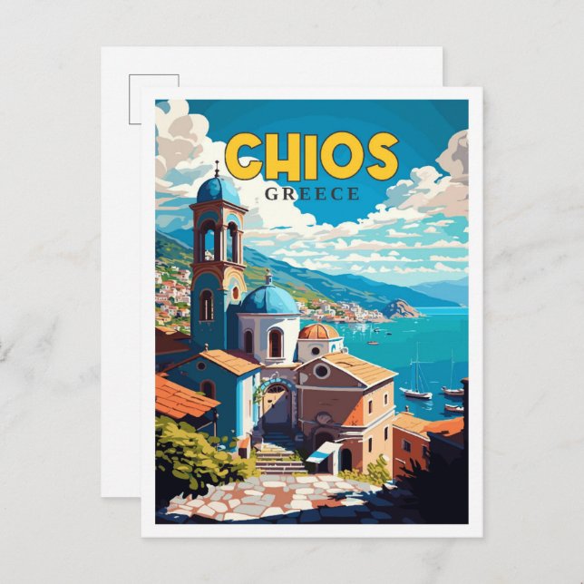 Chios Greece vintage travel illustration Postcard (Front/Back)