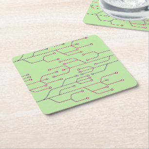 Chip circuit cyber tech art square paper coaster