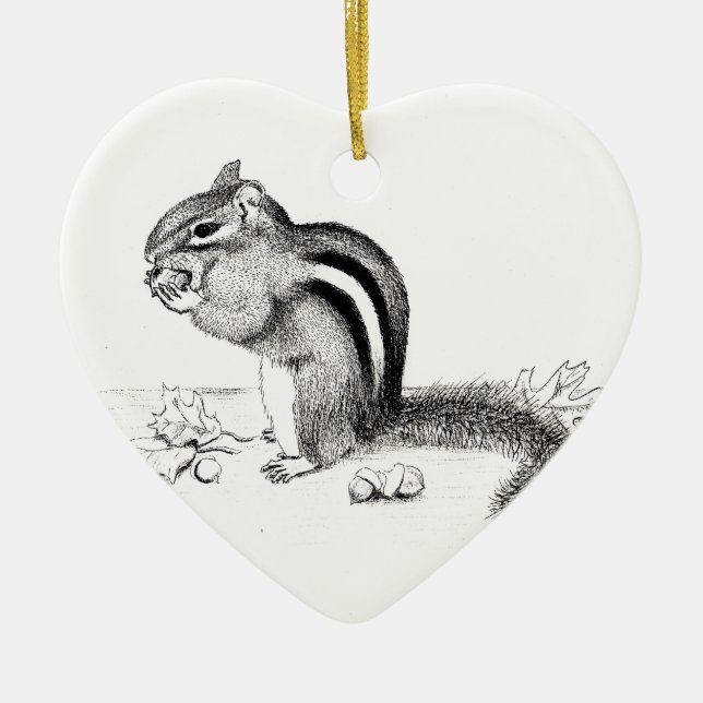 Chipmunk and Acorns Ceramic Tree Decoration (Front)