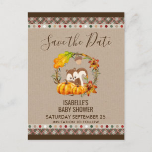 Chipmunk and Pumpkins Fall RusticSTD Announcement Postcard