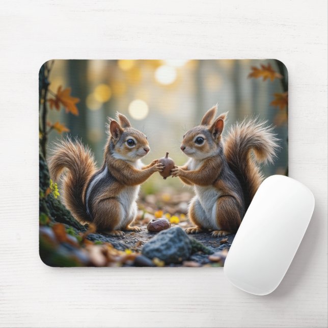 Chipmunk and Squirrel and Sharing an Acorn Mouse Pad (With Mouse)
